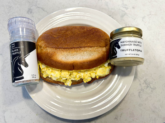 Egg Salad Sandwich made with Truffletopia Mayonnaise with Summer Truffle and Truffletopia Pink Himalayan Truffle Salt