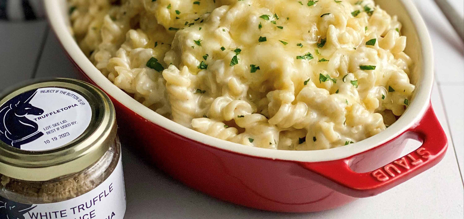 Low Carb White Truffle Macaroni & Cheese made with Truffletopia White Truffle Sauce, recipe by The Low Carb Contessa