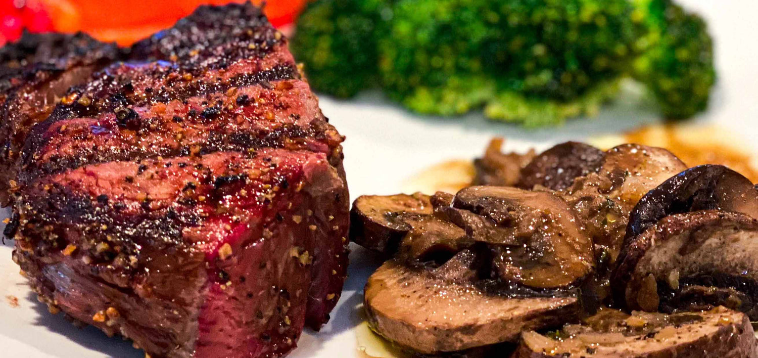 Grilled Filet Mignon with Grilled Mushrooms in Truffletopia Porcini & White Truffle Cream